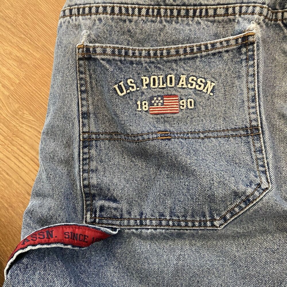 US Polo Assn Denim Y2K Carpenter Shorts Light Wash Size 40 Vintage 90s - Picture 4 of 16